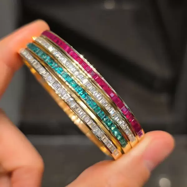 Baguette Cut Multicolor Sapphire Stackable Bangle