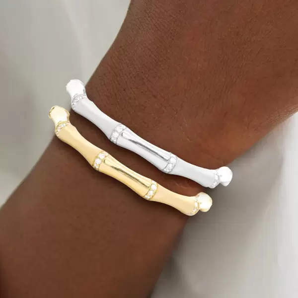 Channel Set White Sapphire Matte Bamboo Bangle