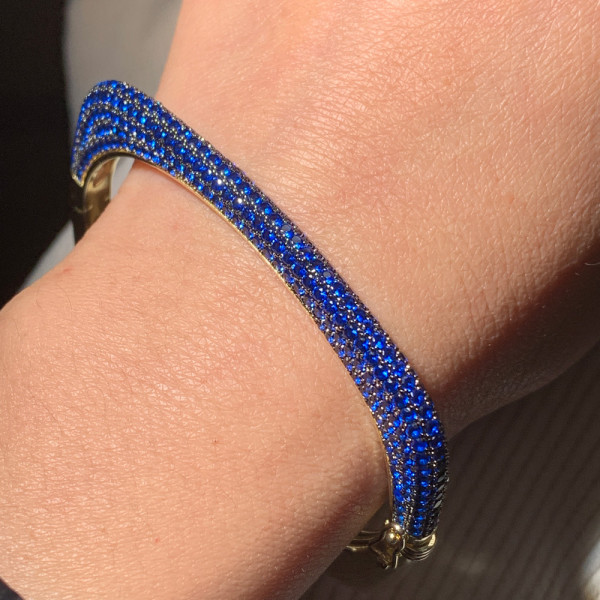 Blue Sapphire Or Ruby Paved Two Tone Square Bangle