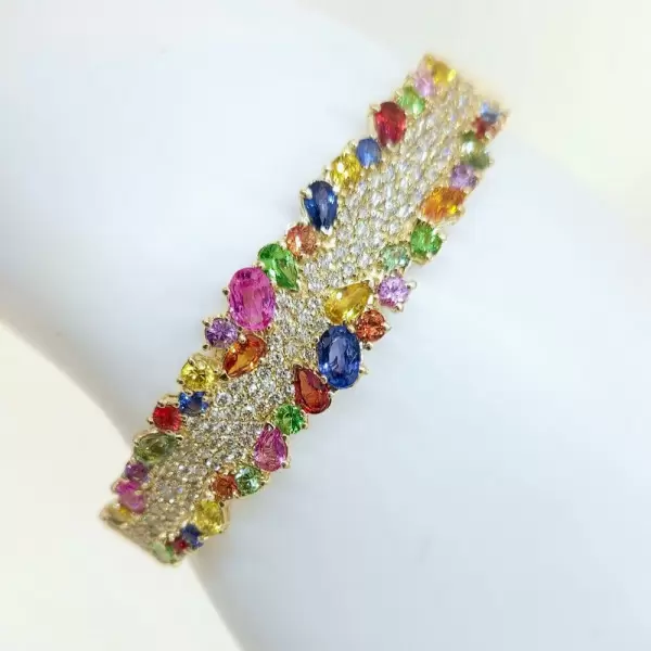 10ctw Multicolor Sapphire Clustered Rainbow Bangle