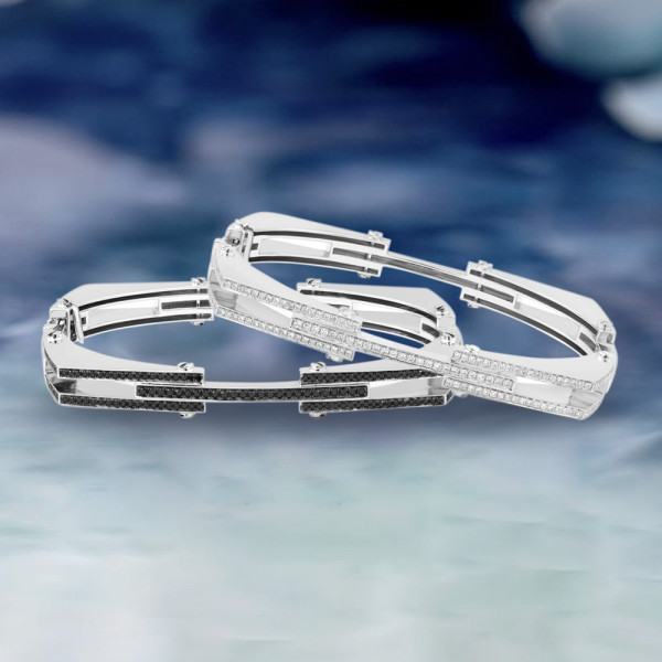3ctw White Sapphrie Modern Mechanical Style Bold Unisex Bangle