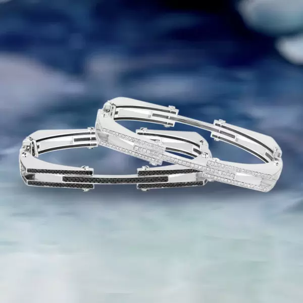3ctw White Sapphrie Modern Mechanical Style Bold Unisex Bangle