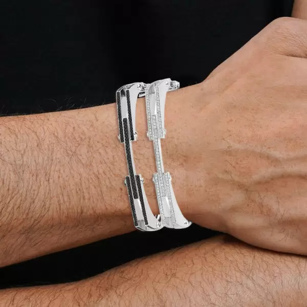 3ctw White Sapphrie Modern Mechanical Style Bold Unisex Bangle