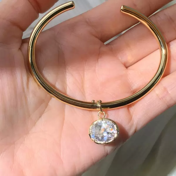 5ct Oval Cut White Sapphire Dangle Simple Bangle