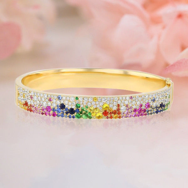 6ctw Scattered Paved Multicolor Sapphire Rainbow Starry Bangle