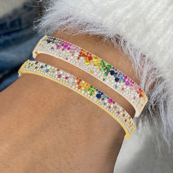6ctw Scattered Paved Multicolor Sapphire Rainbow Starry Bangle