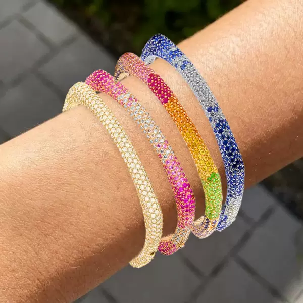 14ctw Multicolor Sapphrie Paved Square Bangle