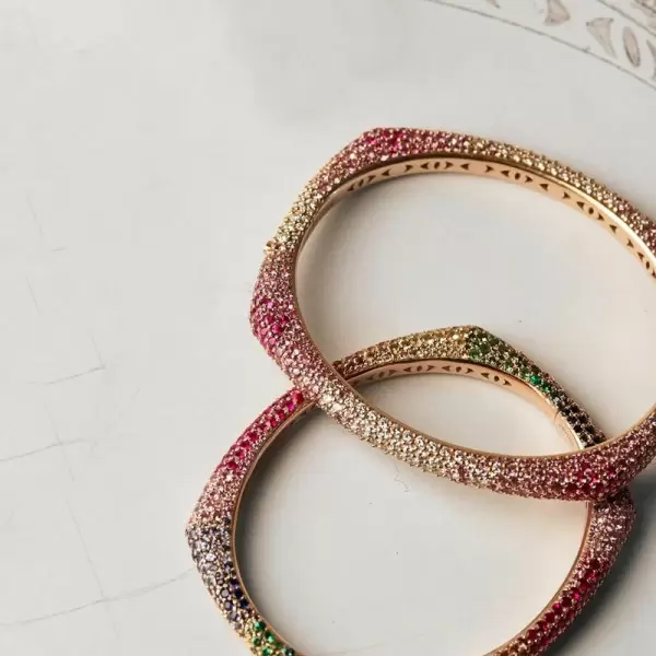 14ctw Multicolor Sapphrie Paved Square Bangle