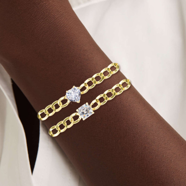 4ct Multi-cut White Sapphire Cuban Chain Stackable Bracelet