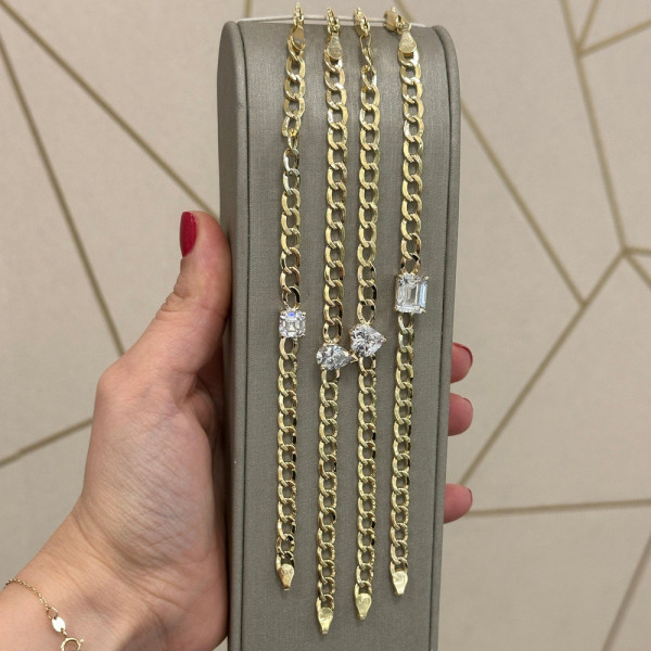 4ct Multi-cut White Sapphire Cuban Chain Stackable Bracelet