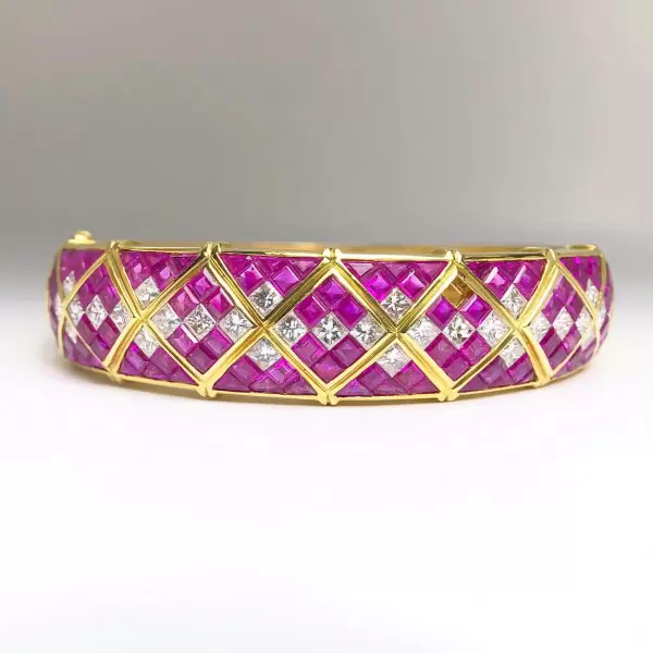 15ctw Princess Cut Fuchsia Pink Sapphrie Vintage Bangle