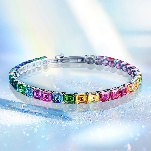 16ctw Asscher Cut Side-Paved Rainbow Bracelet