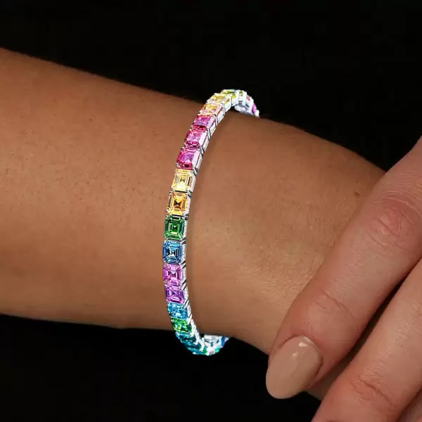 16ctw Asscher Cut Side-Paved Rainbow Bracelet