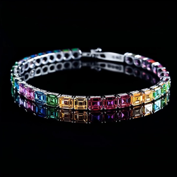 16ctw Asscher Cut Side-Paved Rainbow Bracelet