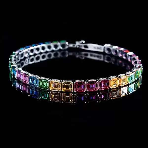 16ctw Asscher Cut Side-Paved Rainbow Bracelet
