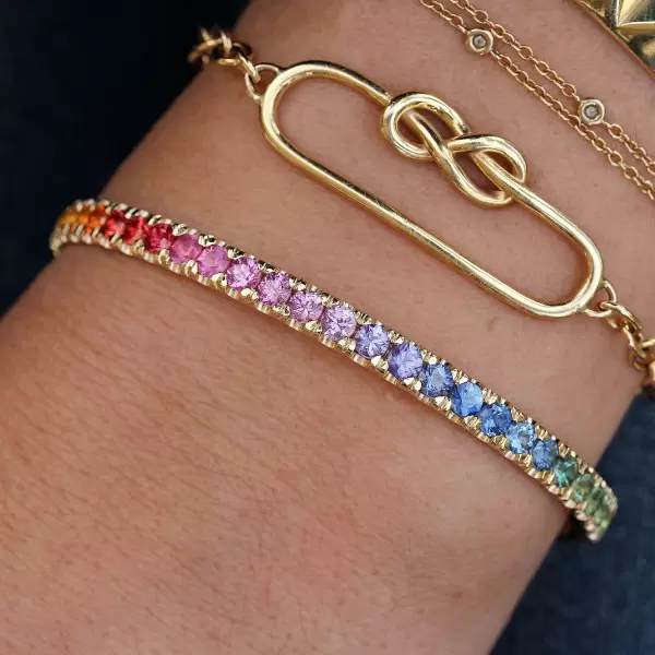 5ctw Round Cut Rainbow Sapphire Cuff Bangle