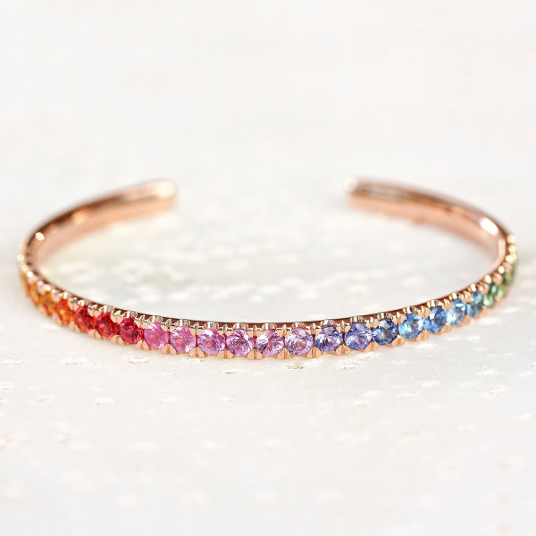 5ctw Round Cut Rainbow Sapphire Cuff Bangle