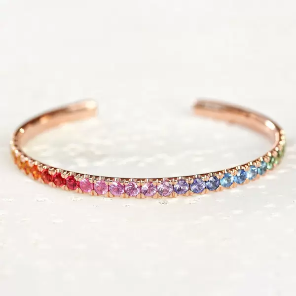 5ctw Round Cut Rainbow Sapphire Cuff Bangle