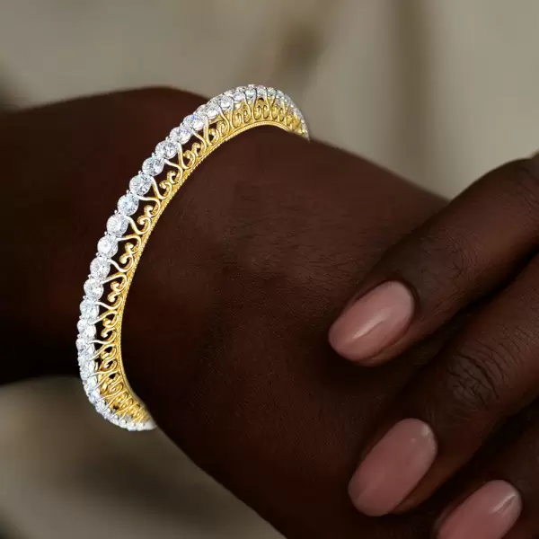 22ctw Round Cut Two Tone Filigree Vintage Bangle