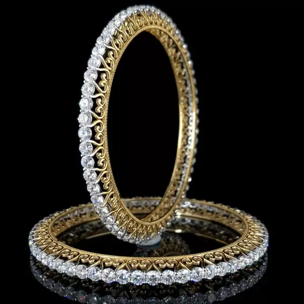 22ctw Round Cut Two Tone Filigree Vintage Bangle