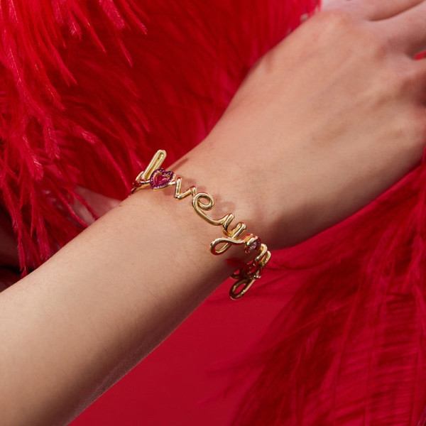 Round Cut Ruby Love-you Marriage Bangle