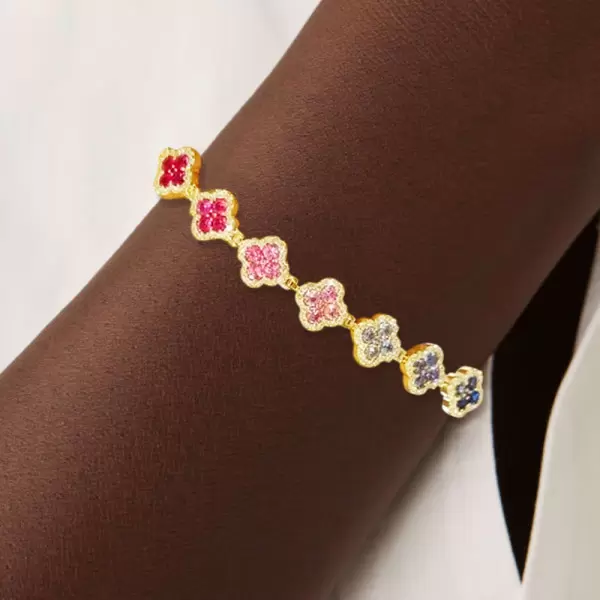 16ctw Round Cut Multicolor Sapphire Rainbow Clover Bracelet