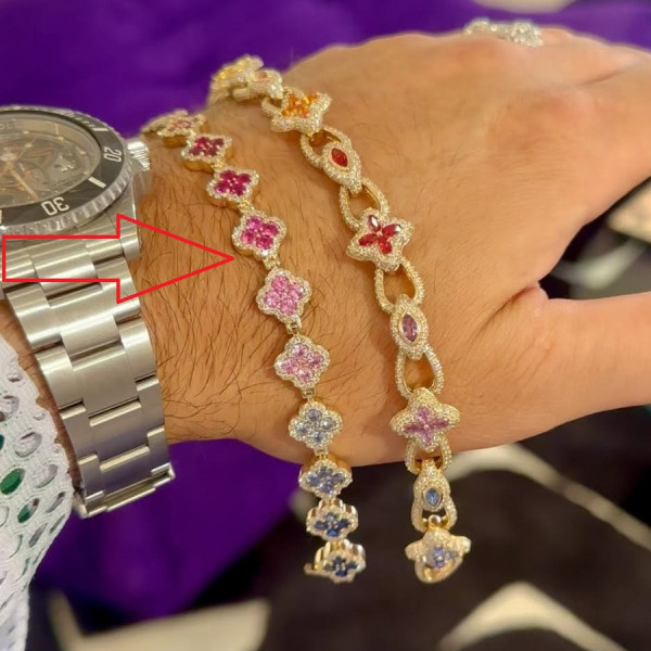 16ctw Round Cut Multicolor Sapphire Rainbow Clover Bracelet
