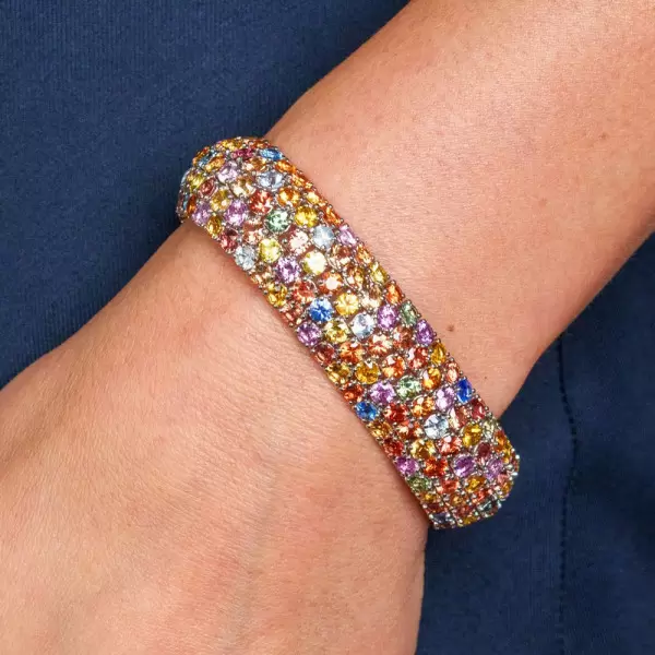 50ctw Round Cut Multicolor Five-row Statement Bracelet