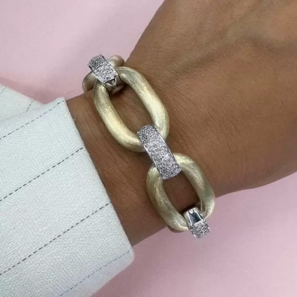 2ctw White Sapphire Paved Two Tone Bold Link Bracelet