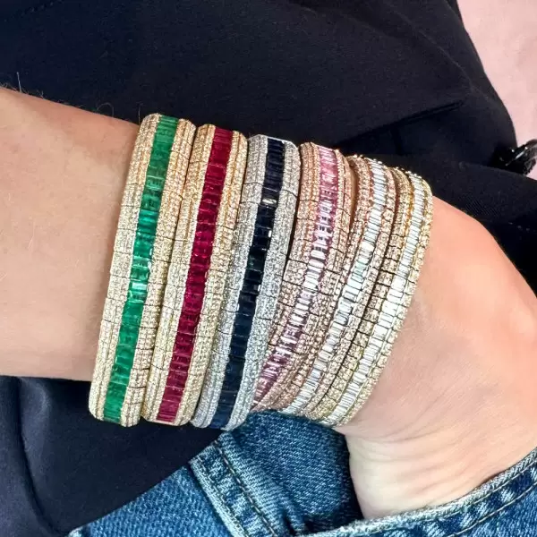 12ctw Baguette Cut Multicolor Sapphire Stackable Bracelet