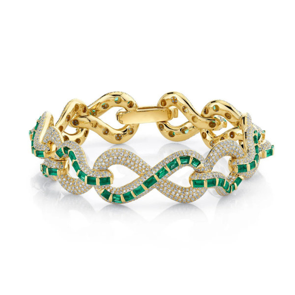 15ctw White Sapphire and Baguette Cut Emerald Infinity Bracelet