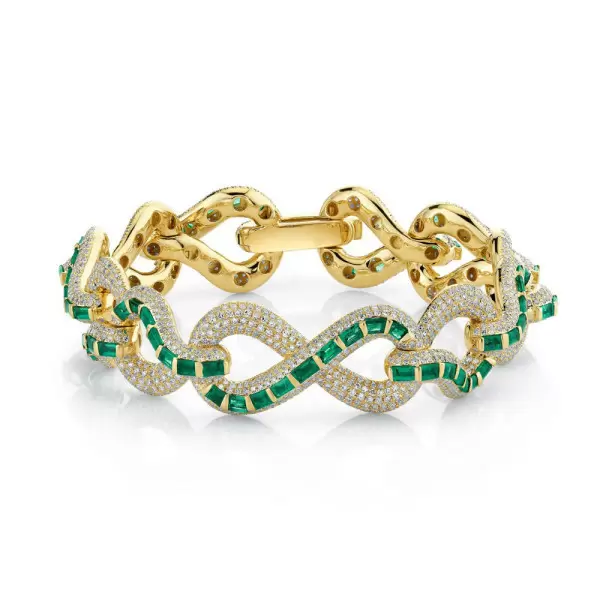15ctw White Sapphire and Baguette Cut Emerald Infinity Bracelet