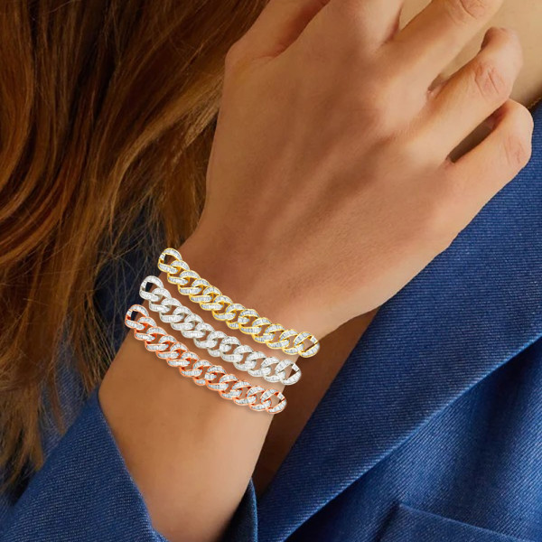 5ctw Baguette Cut White Sapphire Cuban Link Bracelet