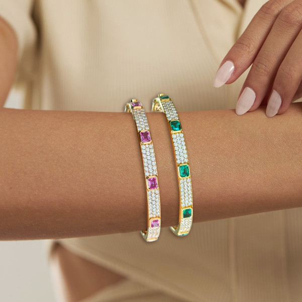 5ctw Emerald Cut Emerald or Pink Sapphire Classic Bangle