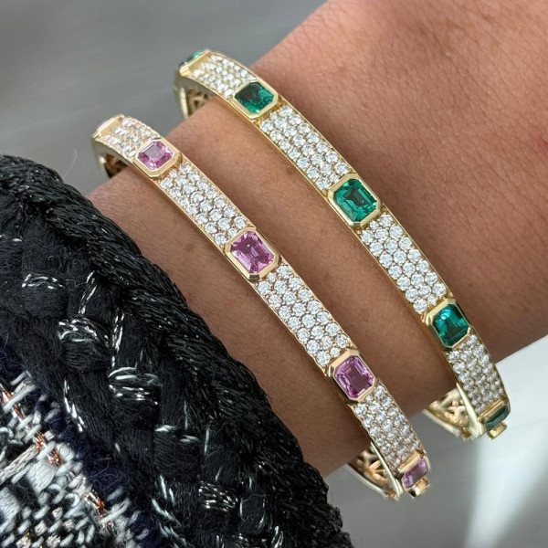 5ctw Emerald Cut Emerald or Pink Sapphire Classic Bangle