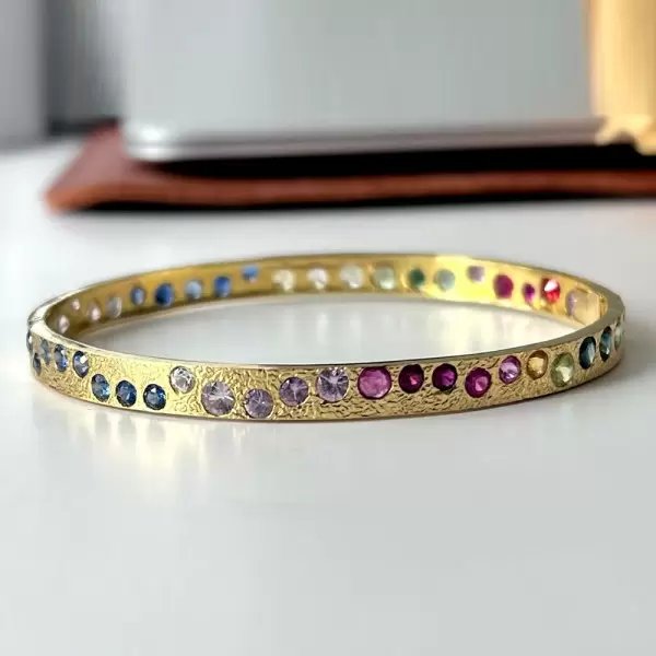 4ctw Round Cut Multicolor Sapphire Texure Surface Rainbow Bangle