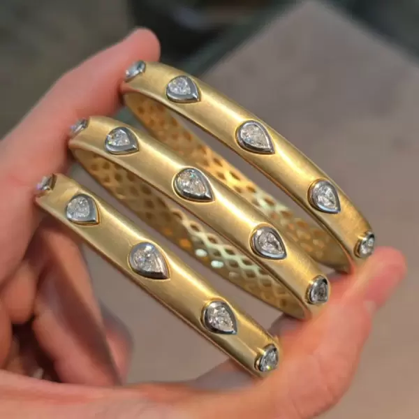 2.5ctw Pear Cut White Sapphire Two Tone Bangle