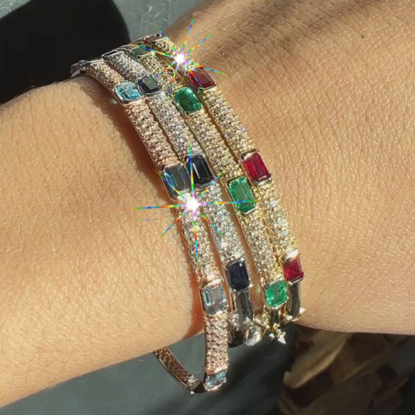 4ctw Emerald Cut Multicolor Sapphire Classic Bangle