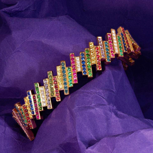 12ctw Multicolor Sapphire Geommetric Rainbow Bracelet
