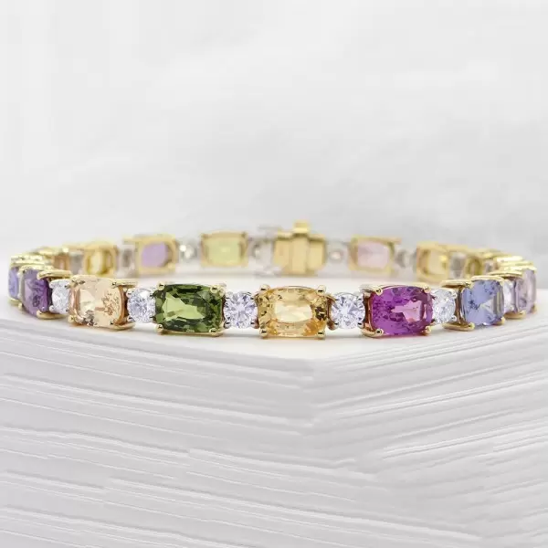 32ctw Cushion Cut Multicolor Sapphire Statement Bracelet