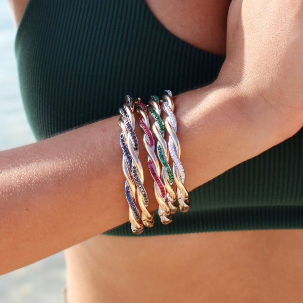 Multicolor Sapphire Paved Twist Mobius Bangle