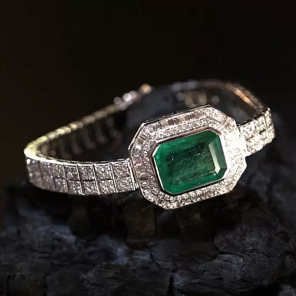 14ct Emerald Cut Emerald Pendant Two Row Bracelet