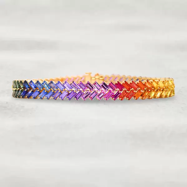 16ctw Baguette Cut Multicolor Sapphire Rainbow Bracelet