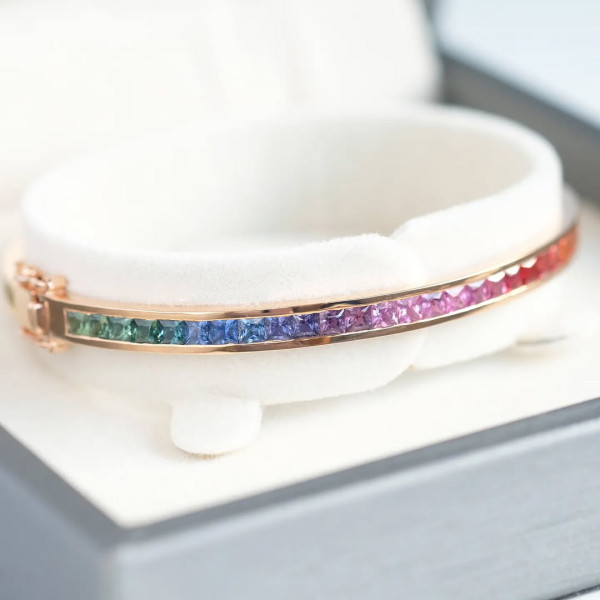 6ctw Channel-set Princess Cut Multicolor Sapphire Eternity Bangle
