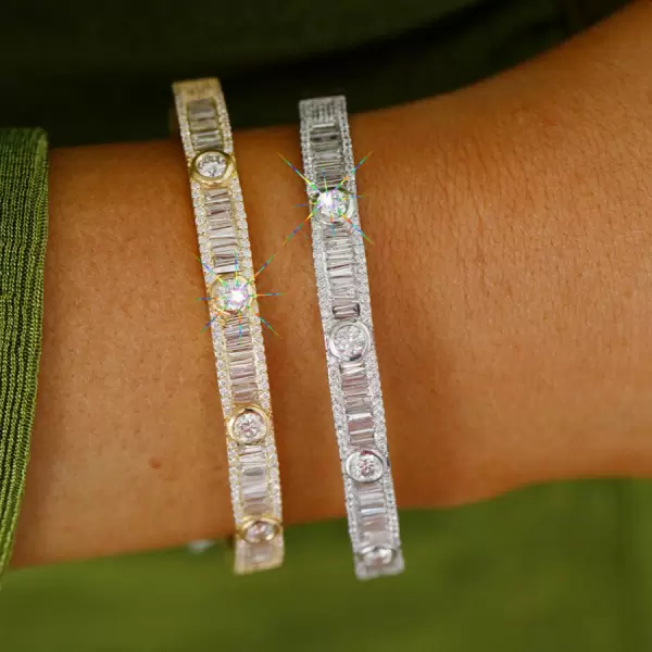 4ctw Round and Baguette Cut White Sapphire Stackable Bangle