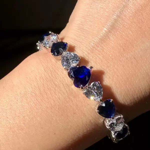 East West Heart Cut Blue Sapphire Bracelet