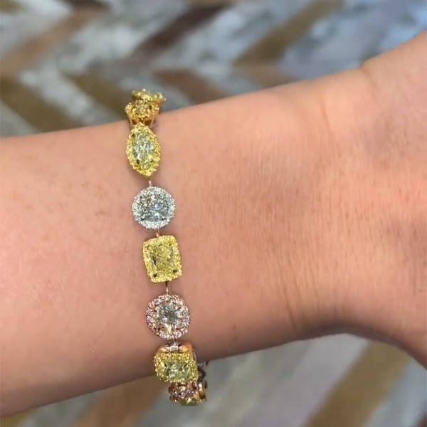 Multi Shape Yellow&Pink Sapphire Halo Bracelet