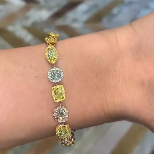 Multi Shape Yellow&Pink Sapphire Halo Bracelet