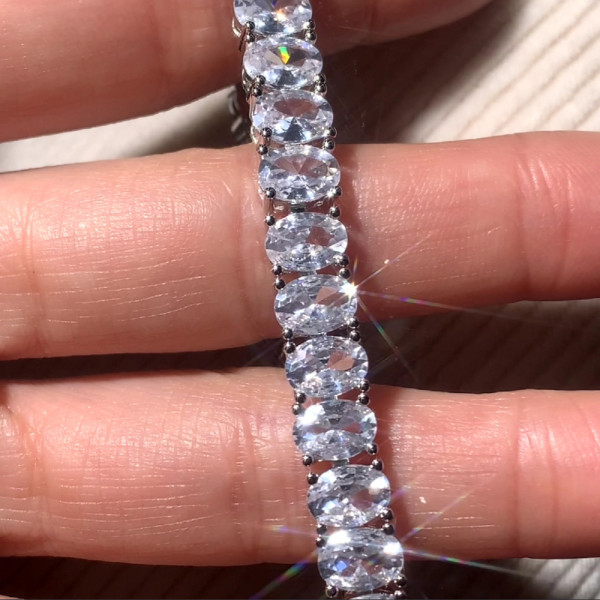Oval Cut White Sapphire Tennis Bracelet 