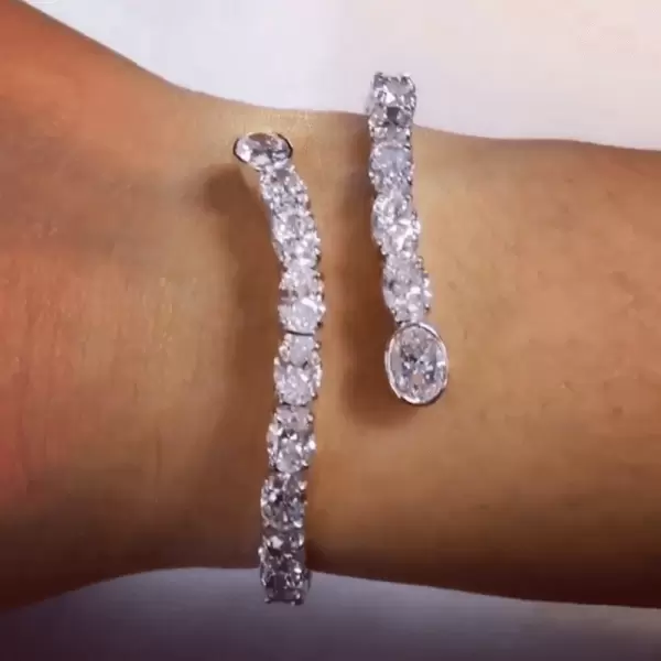 Oval Cut White Sapphire Open Bracelet